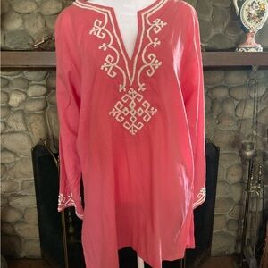 Barbara Gerwit NWT- Elegant Pink Tunic with White Embroidery